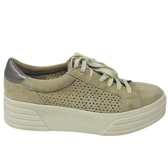 Overland Shoes - Overland Keri Platform Sneakers Size 39 8.5 Tan Perforated Suede Leather